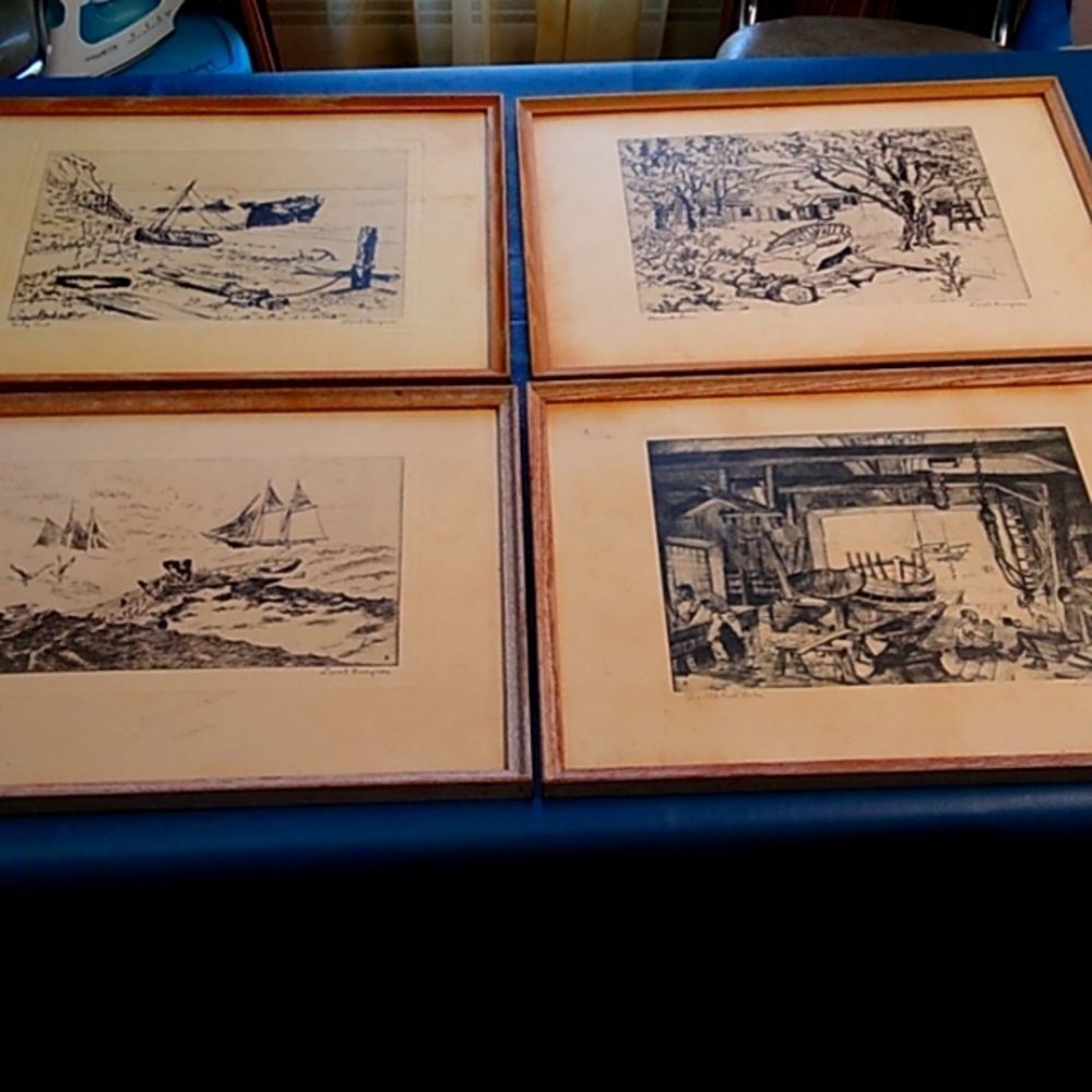 Vintage reproduction Framed Etchings by Lionel Barrymore in Talio-crome